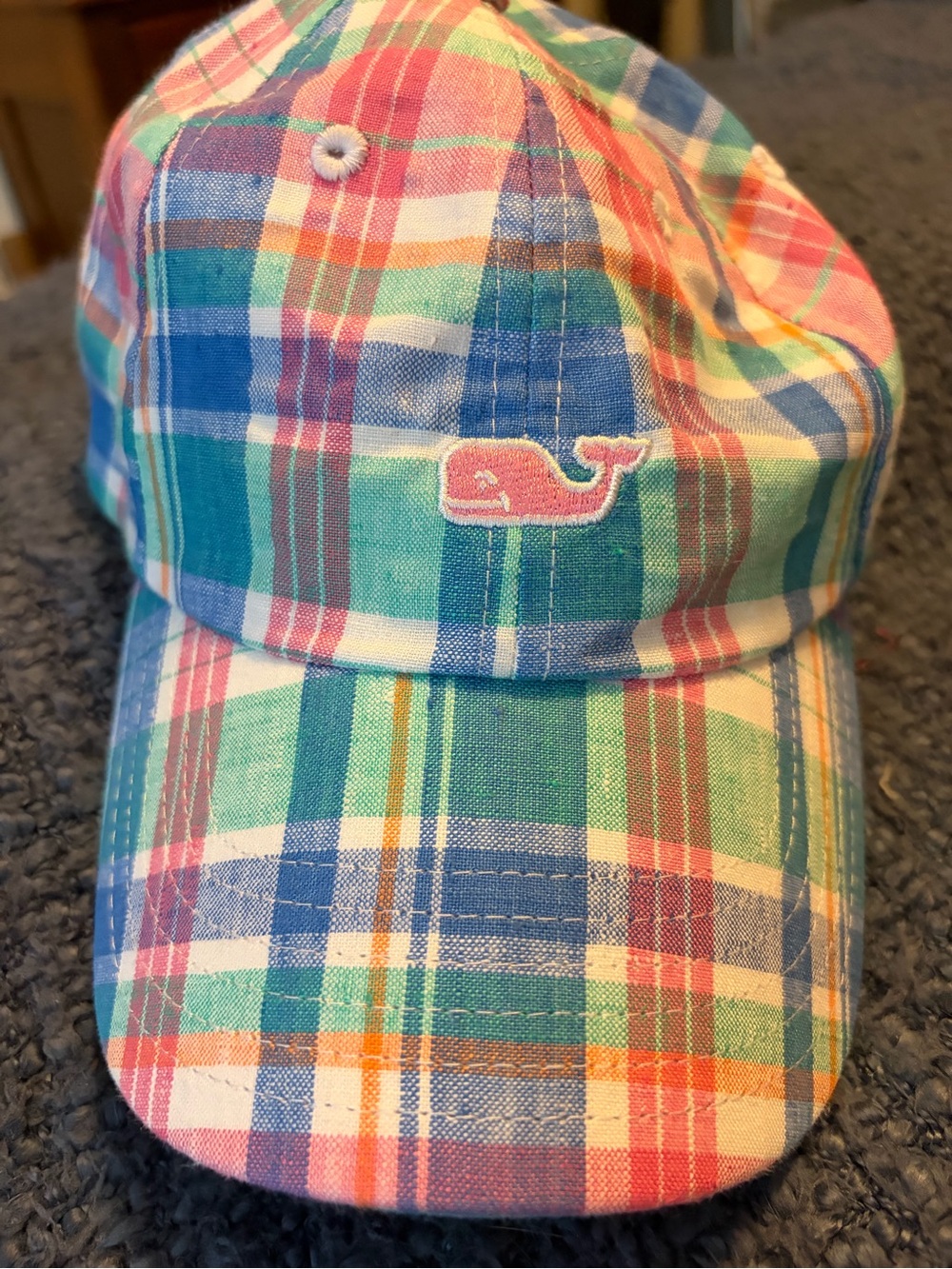 Vineyard Vines Kids Plaid Whale Cap in Pink, Blue, Green